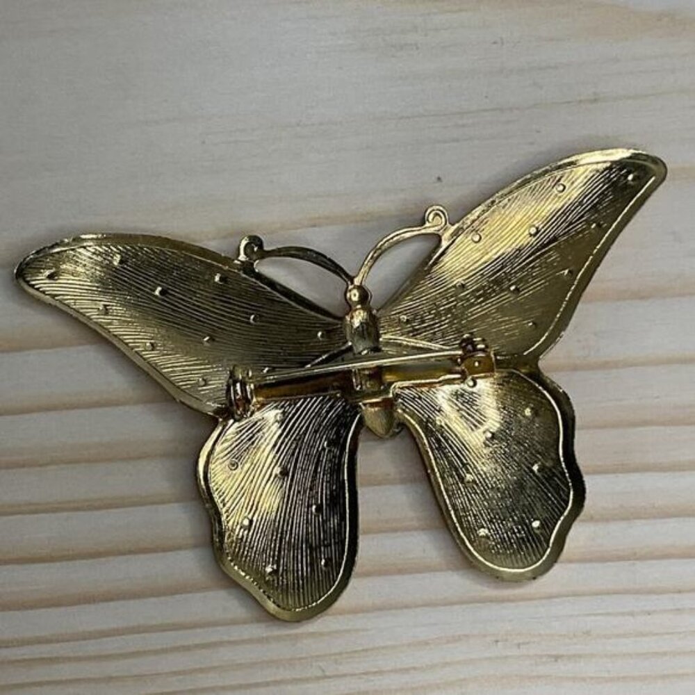 Vintage Gold-Tone Butterfly Brooch With Green Stone Accent - Picture 4 of 5
